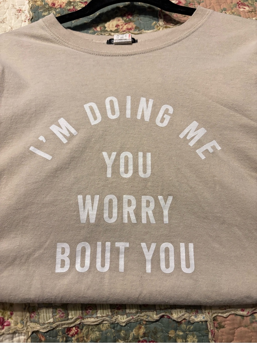 Boohoo Beige Graphic Crew Neck Tee with White Text
